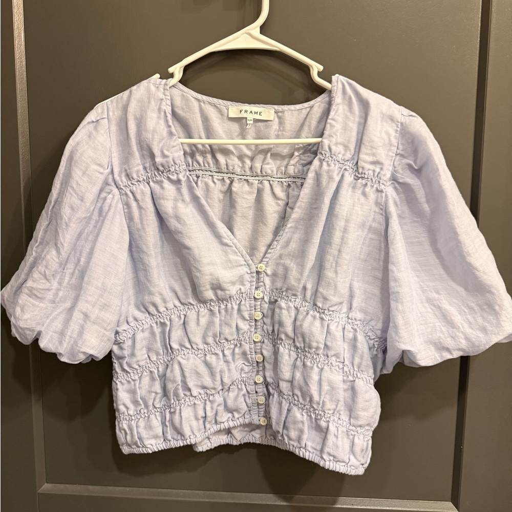 Frame Women's Light Blue Puff Sleeve Top M